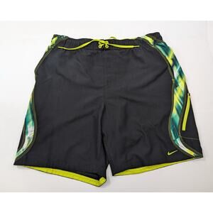 Nike Swim Shorts Black Green Yellow Trunks Lined Men's Size L